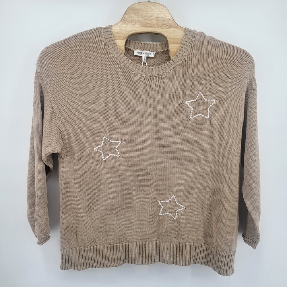 Workshop‎ Republic Clothing Woman Beige Star Cotton Knit Sweater size 1X New